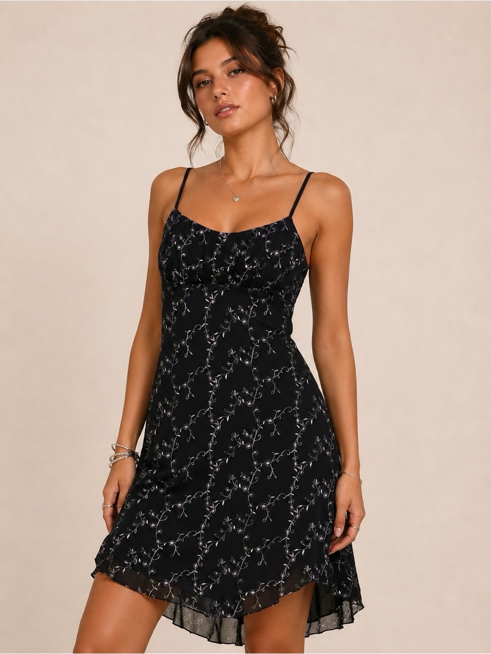 Y2K Floral Embroidered Mesh High Low Dress Witchy Whimsigoth Baddie Fairy Grunge